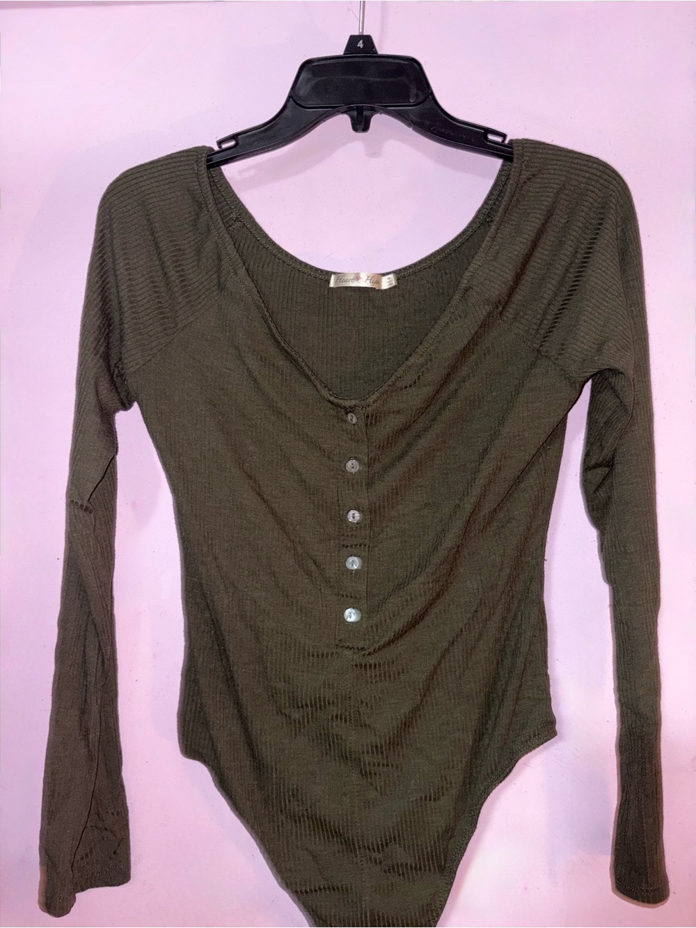 Heart & Hips Olive Ribbed Long-Sleeve Henley Bodysuit